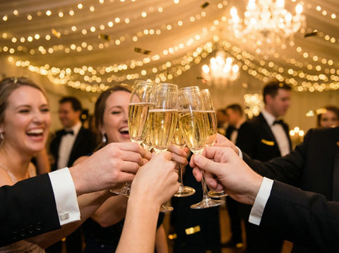 Brindis con copas de Champagne Brut en una celebración elegante.