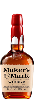 Bourbon Maker's Mark con notas de vainilla, caramelo y miel de Kentucky, suave y elegante