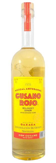 Mezcal Gusano Rojo joven artesanal de Oaxaca, México con gusano de agave