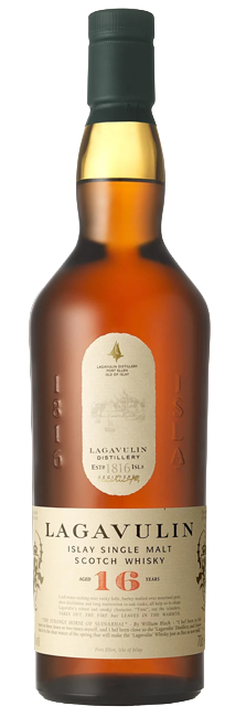 Whisky Single Malt Lagavulin 16 Year Old Islay con humo de turba sal marina y notas yodadas