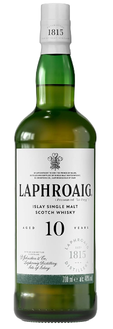 Whisky Single Malt Laphroaig 10 Year Old de Islay con notas de turba, algas y brisa marina
