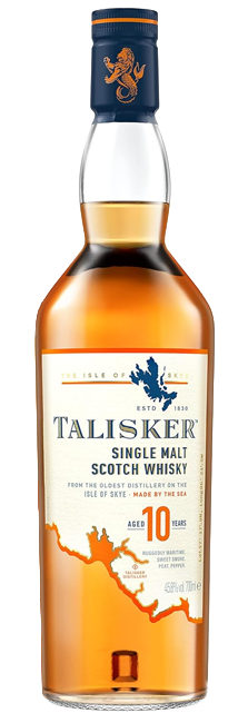 Whisky Single Malt Talisker 10 Year Old de la isla de Skye, Escocia, con notas de humo y sal marina