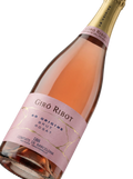 Primer plano de la etiqueta del cava rosado Giró Ribot Ab Origine Brut, D.O. Cava.