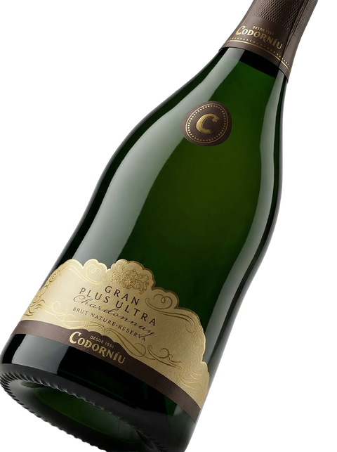 Primer plano de la etiqueta del cava Codorníu Gran Plus Ultra Brut Nature Reserva, D.O. Cava.