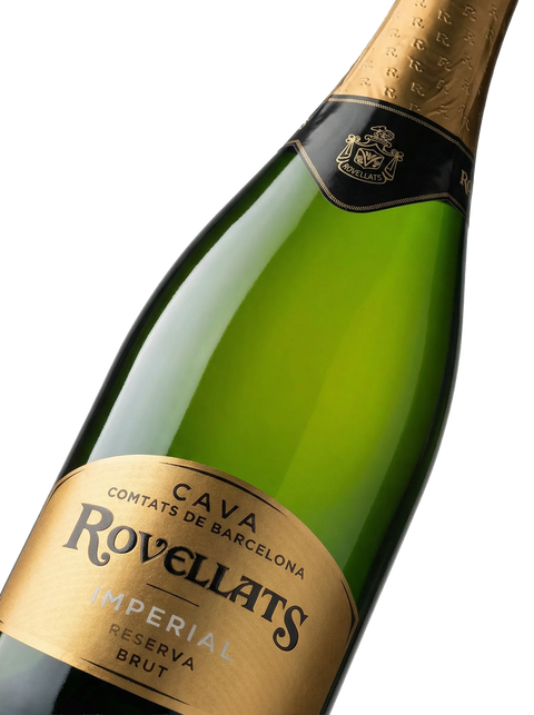 Primer plano de la etiqueta del Cava Rovellats Reserva Imperial Brut, D.O. Cava.