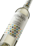 Primer plano de la etiqueta del vino blanco Coto de Hayas Chardonnay, D.O. Campo de Borja.