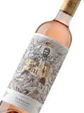 Primer plano de la etiqueta del vino rosado Séptimo Sentido, IGP Vino de la Tierra de Castilla.