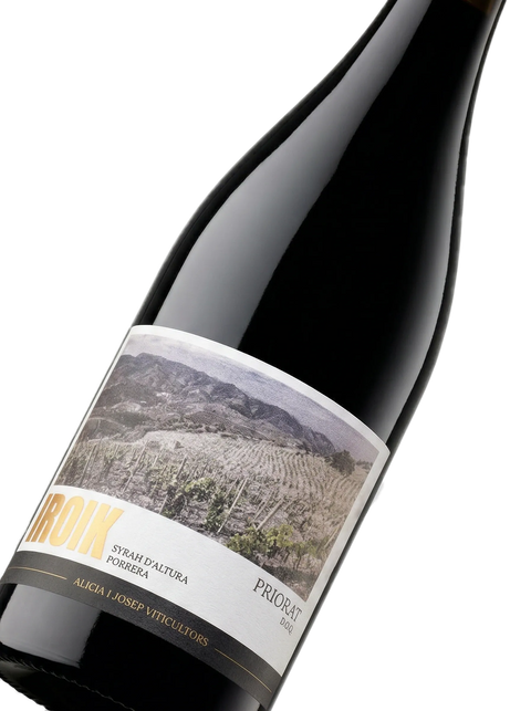 Primer plano de la botella de vino tinto AJV Iroik.