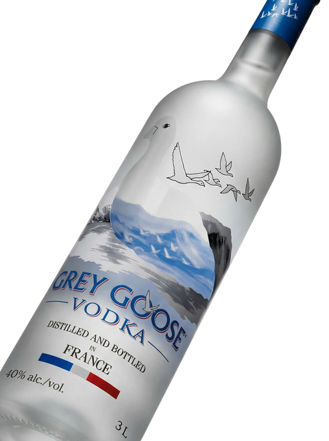 Primer plano del gran formato Jeroboam (3 Litros) de Vodka Grey Goose.