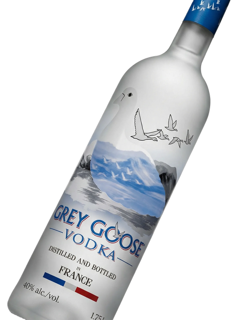 Primer plano del formato magnum (1,75L) de Vodka Grey Goose.
