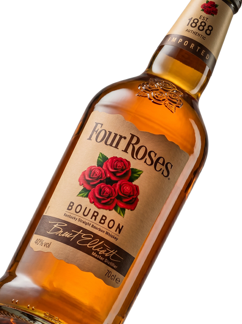 Detalle etiqueta Kentucky Straight Bourbon Whiskey Four Roses Authentic Since 1888 Kentucky USA