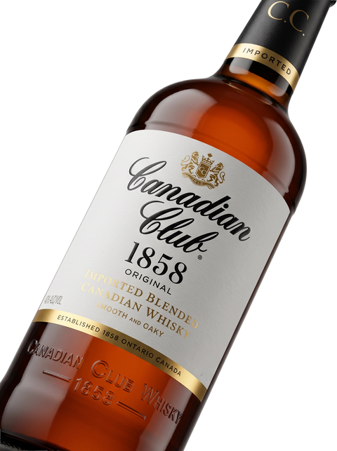 Detalle etiqueta Blended Canadian Whisky Canadian Club 1858 Original Established Ontario Canadá