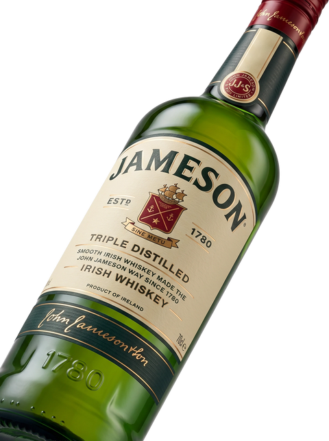 Detalle etiqueta Blended Irish Whiskey Jameson Original Triple Distilled Sine Metu Destilería 1780