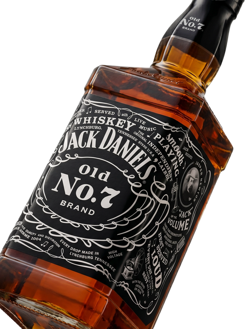 Detalle etiqueta Jack Daniel's Old No.7 Tennessee Whiskey Every Drop Made in Lynchburg Tennessee
