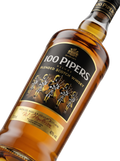 Detalle etiqueta Blended Scotch Whisky Seagram's 100 Pipers Deluxe Distilled Aged Blended Scotland