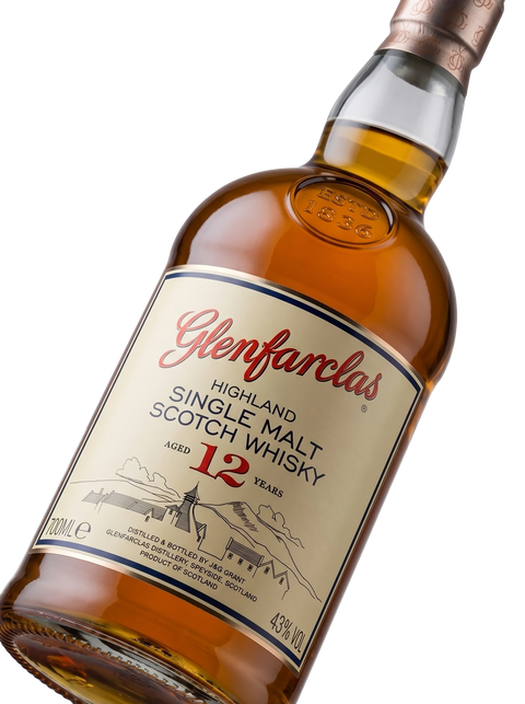 Detalle etiqueta Highland Single Malt Scotch Whisky Glenfarclas 12 Years Speyside Escocia