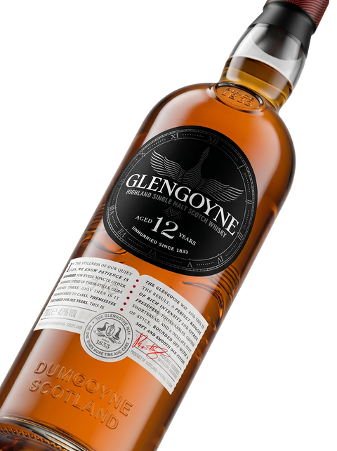 Detalle etiqueta Highland Single Malt Scotch Whisky Glengoyne 12 Years Toffee Manzana Jengibre Especias