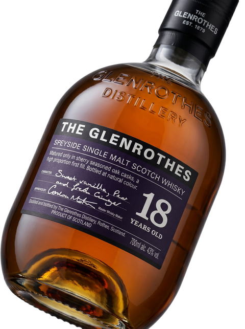 Detalle etiqueta Speyside Single Malt Scotch Whisky The Glenrothes 18 Years Sherry Seasoned Oak First Fill